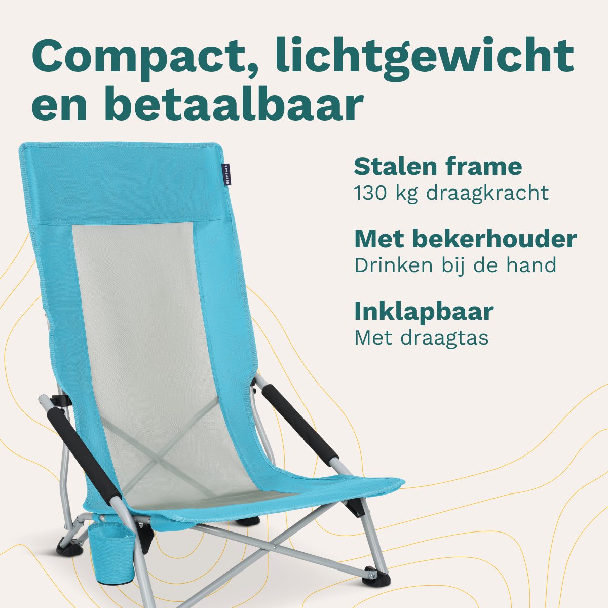 TRVLMORE Strandkorb - klappbar - 130KG Tragfähigkeit - mit Getränkehalter und Tragetasche - hohe Rückenlehne - Blau