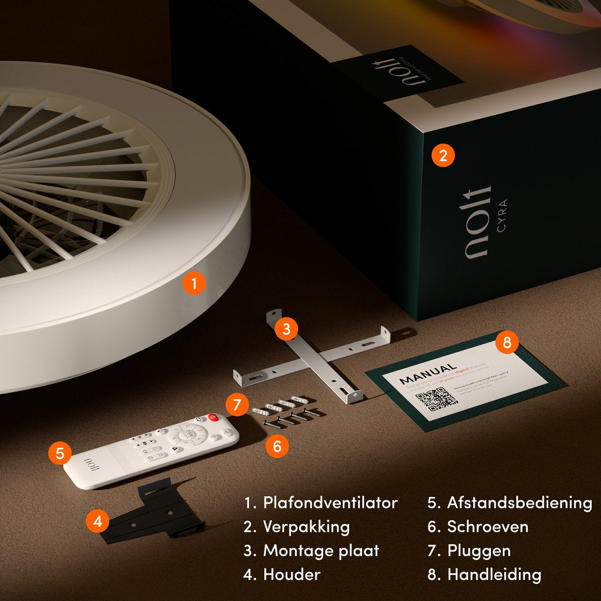 Nolt Deckenventilator mit RGB-Beleuchtung - Deckenlampe Ventilator - Deckenleuchte - LED RGBW - Tuya Wifi Smart - Fernbedienung - ⌀ 50cm - Weiß
