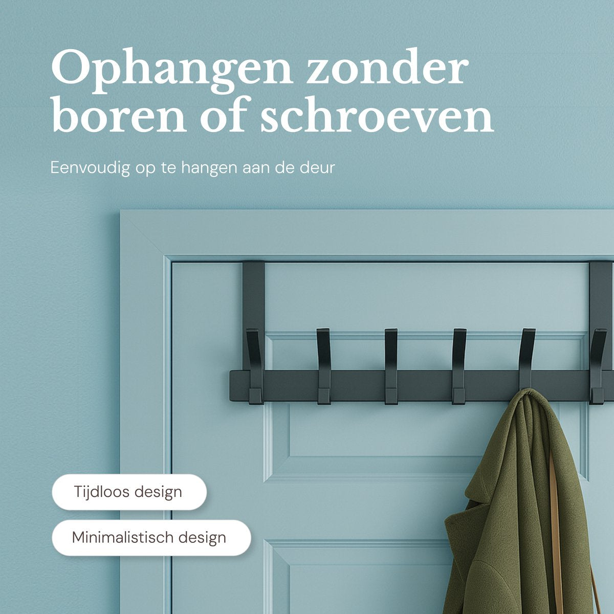 O'DADDY® Türgarderobe - 6 Haken - Türhaken - Türaufhänger - Türgarderobe zum Aufhängen - Aufhängehaken - Befestigung mit 3M Klebeband - Industrielles Design - Schwarz