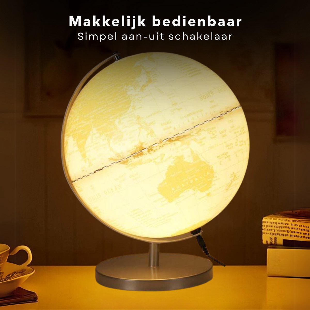 Cheqo® Globuslampe 31 cm - LED-Kugel mit Beleuchtung - Weißgold - Dekorative USB-Kugellampe