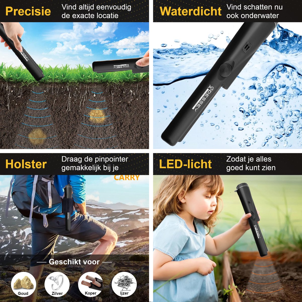 ODESSEY Metalldetektor Explorer mit Pinpointer - einstellbar - wasserdichte Spule - für Anfänger und Erwachsene