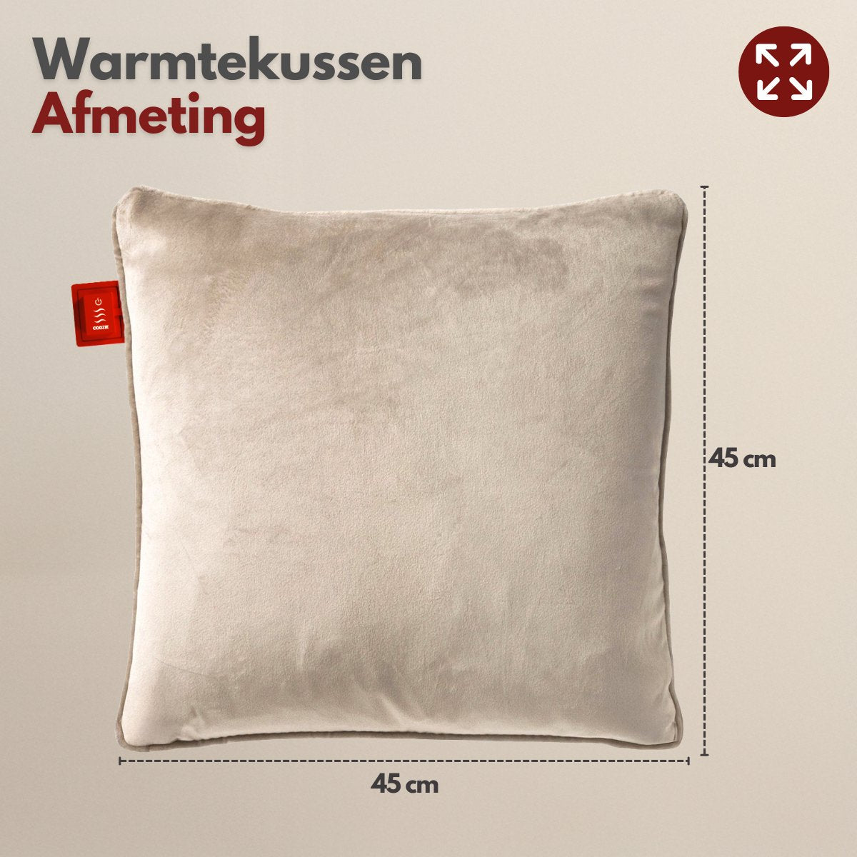 Coozie Wiederaufladbares Wärmekissen 45x45 cm - Kabellos & kabelgebunden - 3 Wärmestufen (45-65°C) - Velvet Beige - Inkl. 10.000 mAh Powerbank