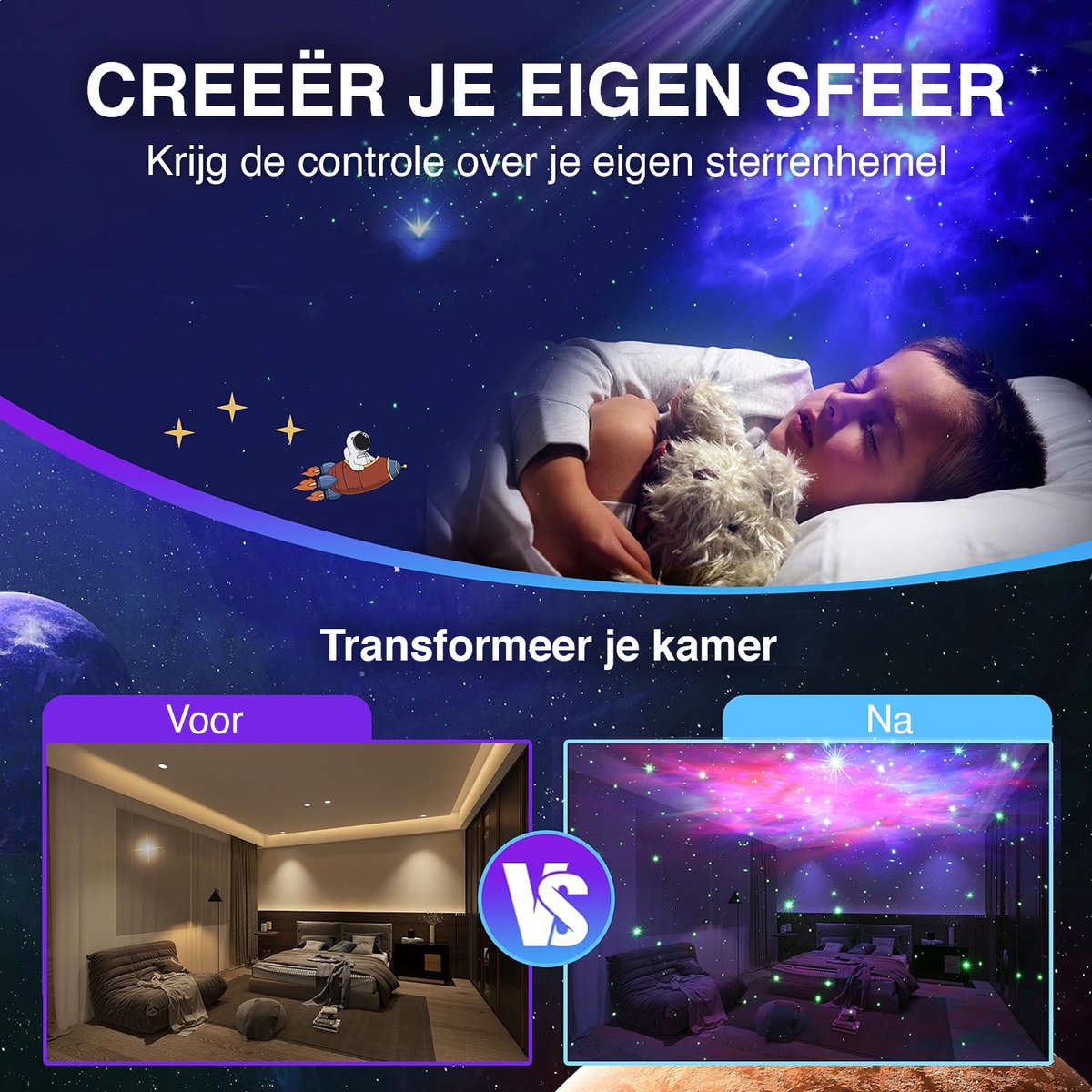 Swiftvein Astronaut Star Projector - Galaxy-Projektor mit Fernbedienung - 8 Farbkombinationen