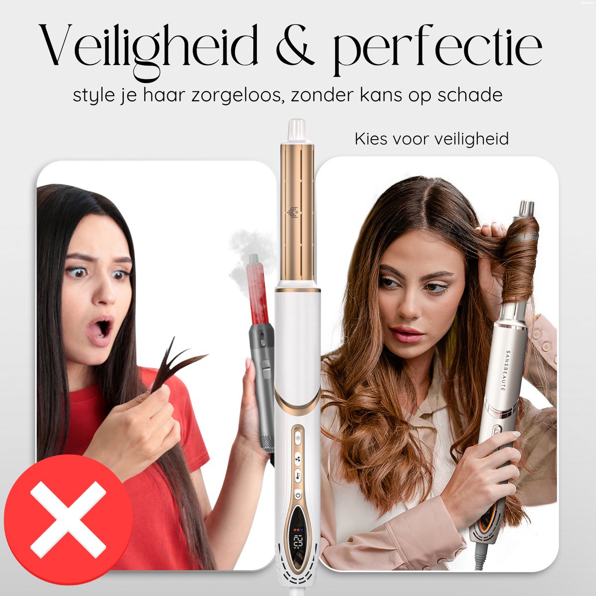 Sansbeauté® 7-in-1 Airstyler - Multistyler - Haartrocknerbürste - Lockenstab - Stylingbürste - Haarstyler - Wärmebürste - Gold
