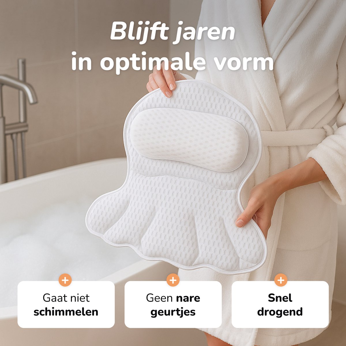 Badekissen für die Badewanne 17x17 cm - Weiß - Ergonomisches und komfortables Nacken- und Kopfstützkissen - Alyze