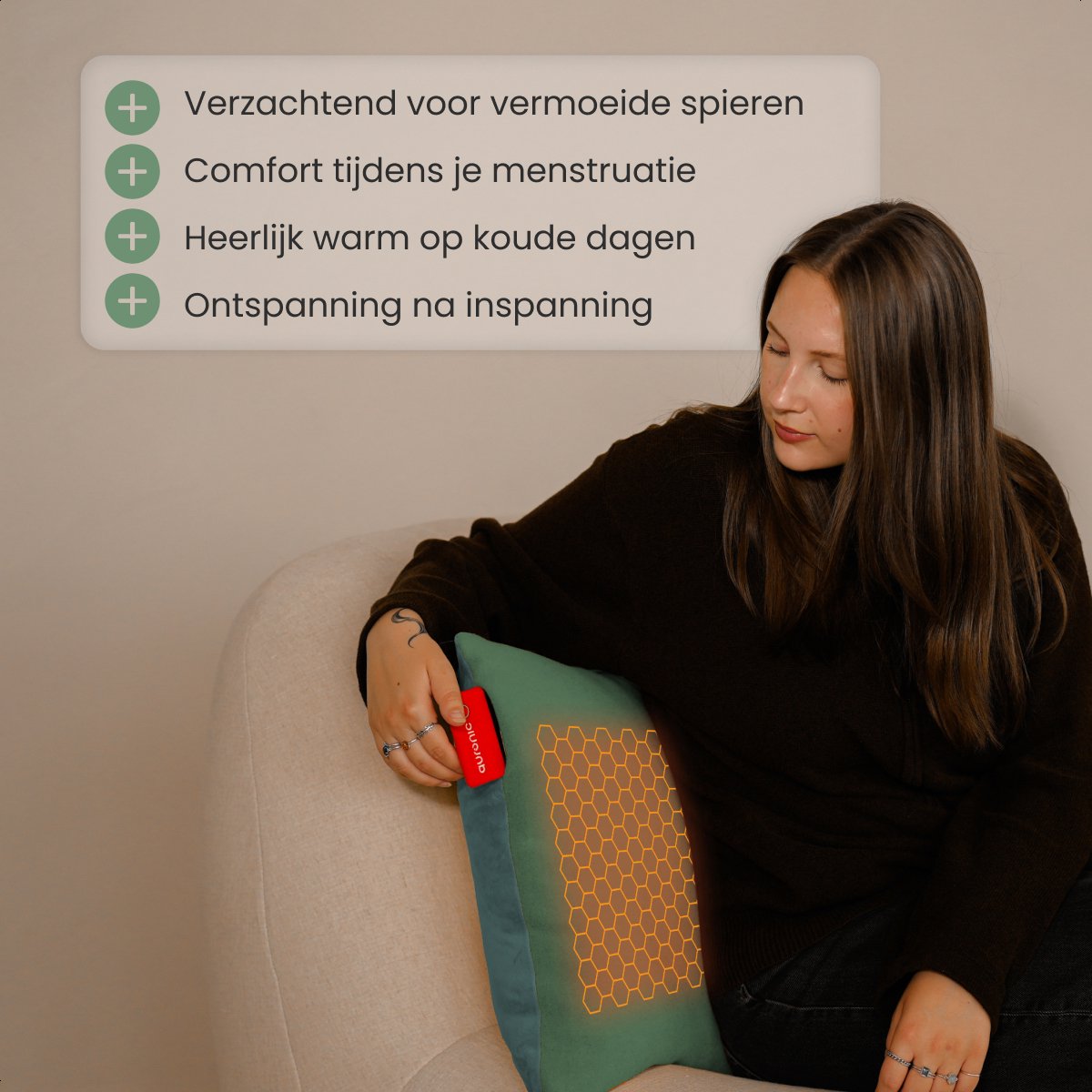 Auronic Wärmekissen - Classic - 45x45 - Kabellos - Wiederaufladbar - Elektrisches Kissen - Infrarot - Pastellgrün