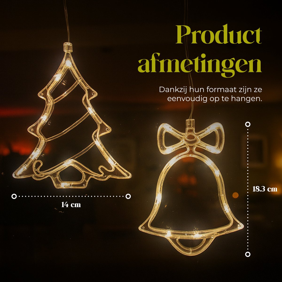 Giftmas LED Hängedekoration Weihnachtsglocke & Weihnachtsbaum Warmweiß 14x18,3 cm - Batteriebetrieben - Fensterdekoration für Innenräume