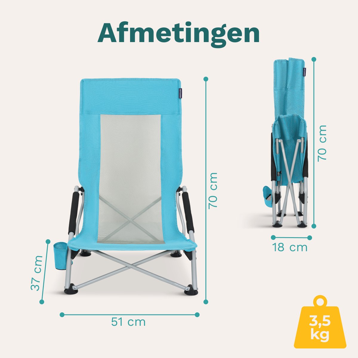 TRVLMORE Strandkorb - klappbar - 130KG Tragfähigkeit - mit Getränkehalter und Tragetasche - hohe Rückenlehne - Blau