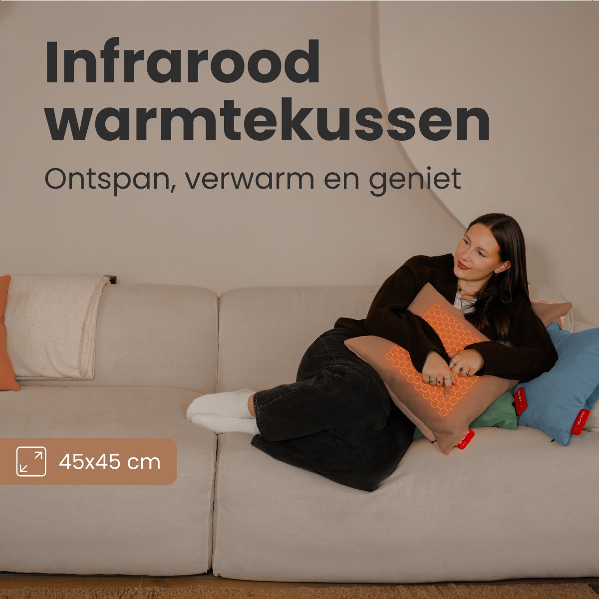 Auronic Heat Pillow Classic 45x45 cm - Kabellos und wiederaufladbar - Elektrisches Kissen mit Infrarot - Powder Pink