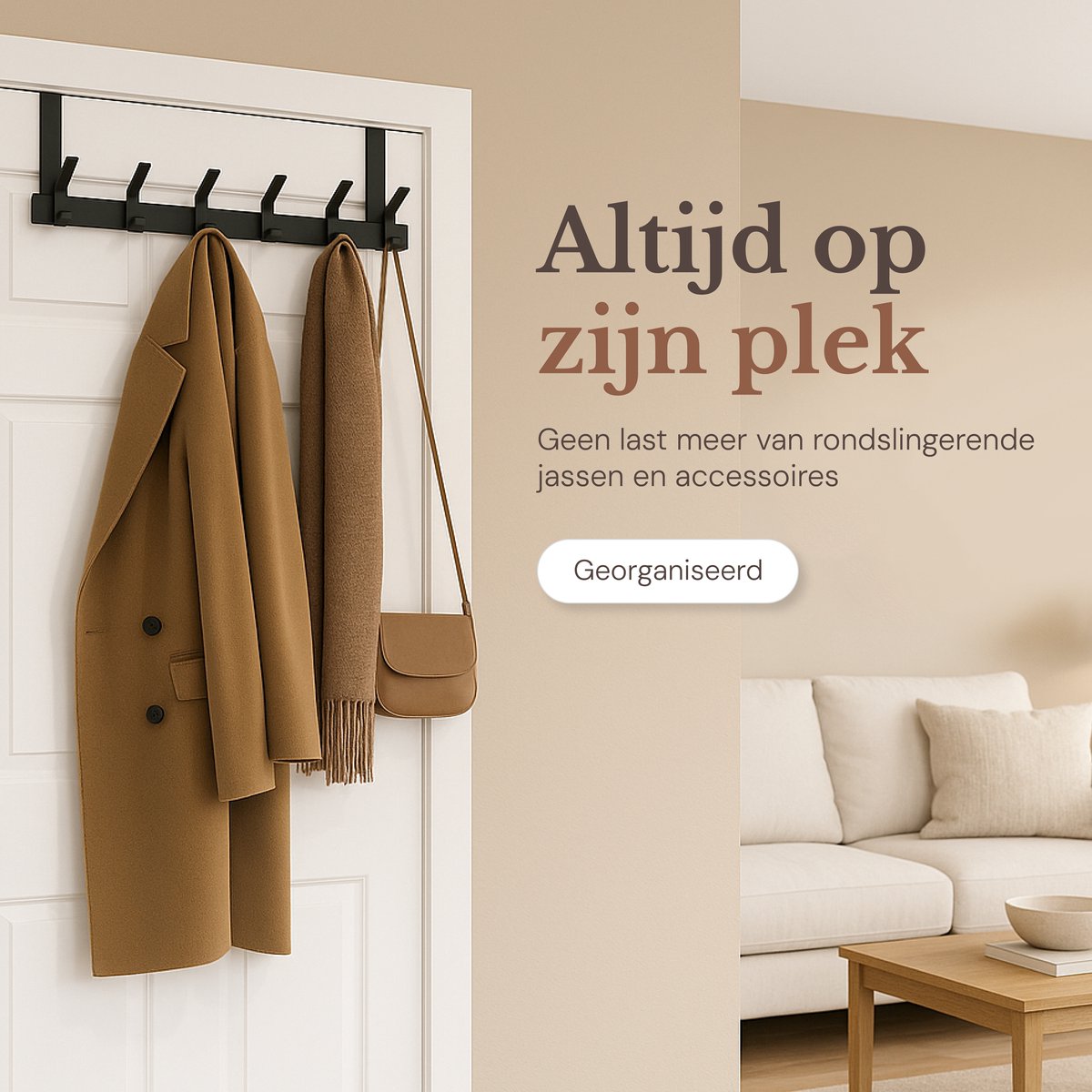 O'DADDY® Türgarderobe - 6 Haken - Türhaken - Türaufhänger - Türgarderobe zum Aufhängen - Aufhängehaken - Befestigung mit 3M Klebeband - Industrielles Design - Schwarz