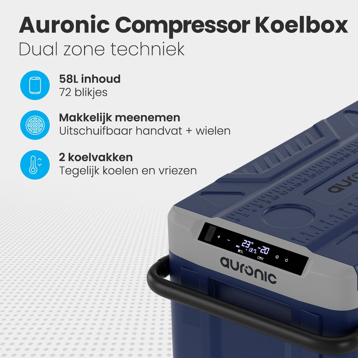 Auronic Compressor Cool Box mit Rädern - Elektrisch - Gefrieren und Kühlen - 58L - 69.2 x 45.3 x 58 cm - Blau