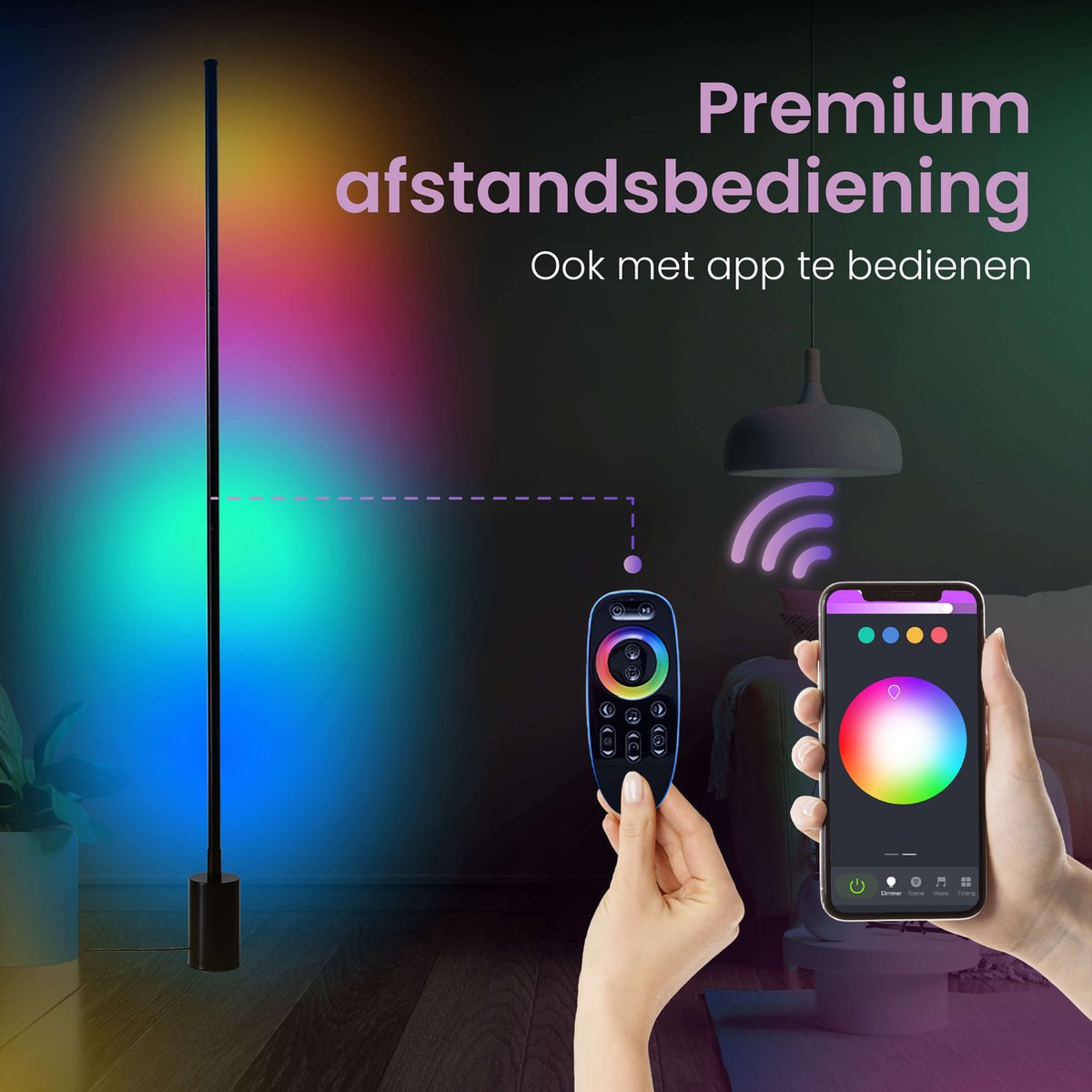 Sensic SL-1 Eckleuchte mit Fernbedienung - RGB & weißes Licht - Intelligente Stehleuchte - Stehleuchte - App-Steuerung - Schwarz