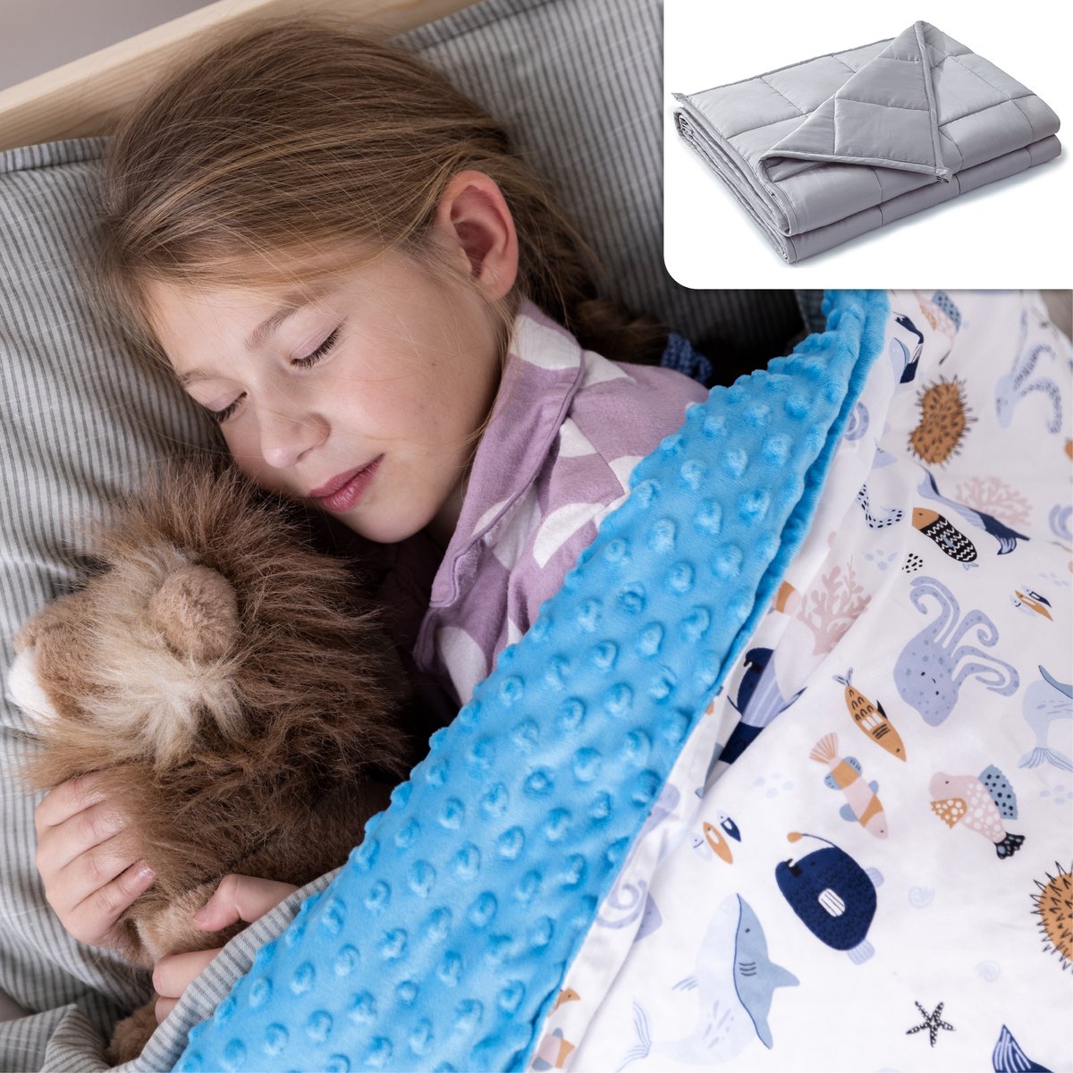 Nevali Gewichtsdecke Kinderbezug – Bettbezug Kinder 100 x 150 cm – 4 Jahreszeiten – Blau