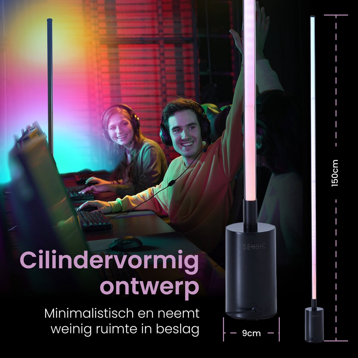 Sensic SL-1 Eckleuchte mit Fernbedienung - RGB & weißes Licht - Intelligente Stehleuchte - Stehleuchte - App-Steuerung - Schwarz