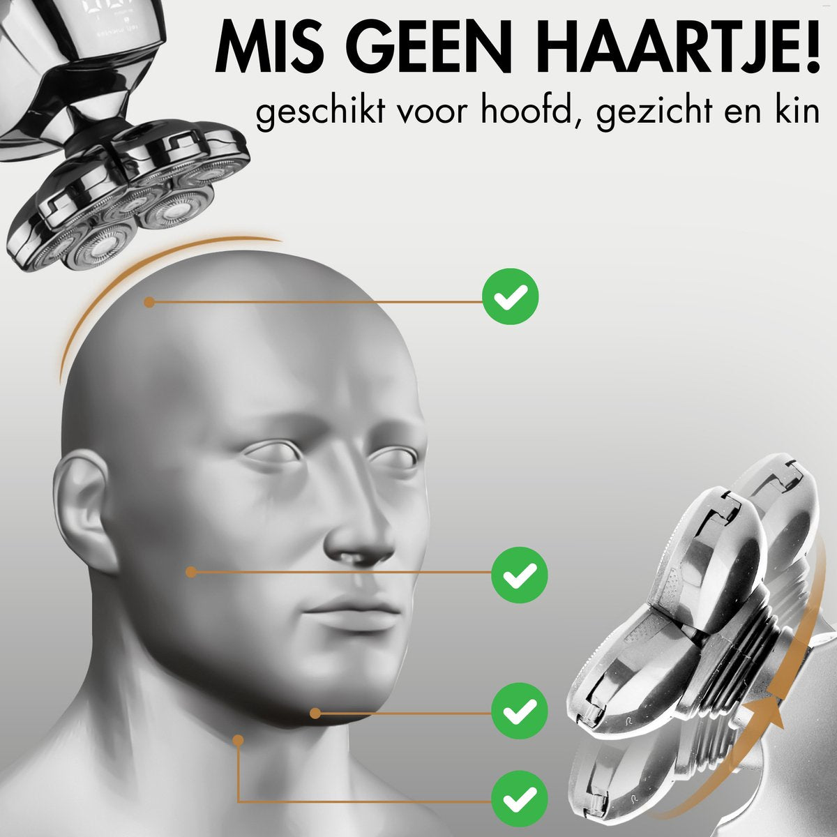 Sansbeauté® Skull Sharp PRO - Rasierer für Männer - Elektrischer Gesichts- und Kopfrasierer - Nass & Trocken - Kabelloses Laden - Elektrisch