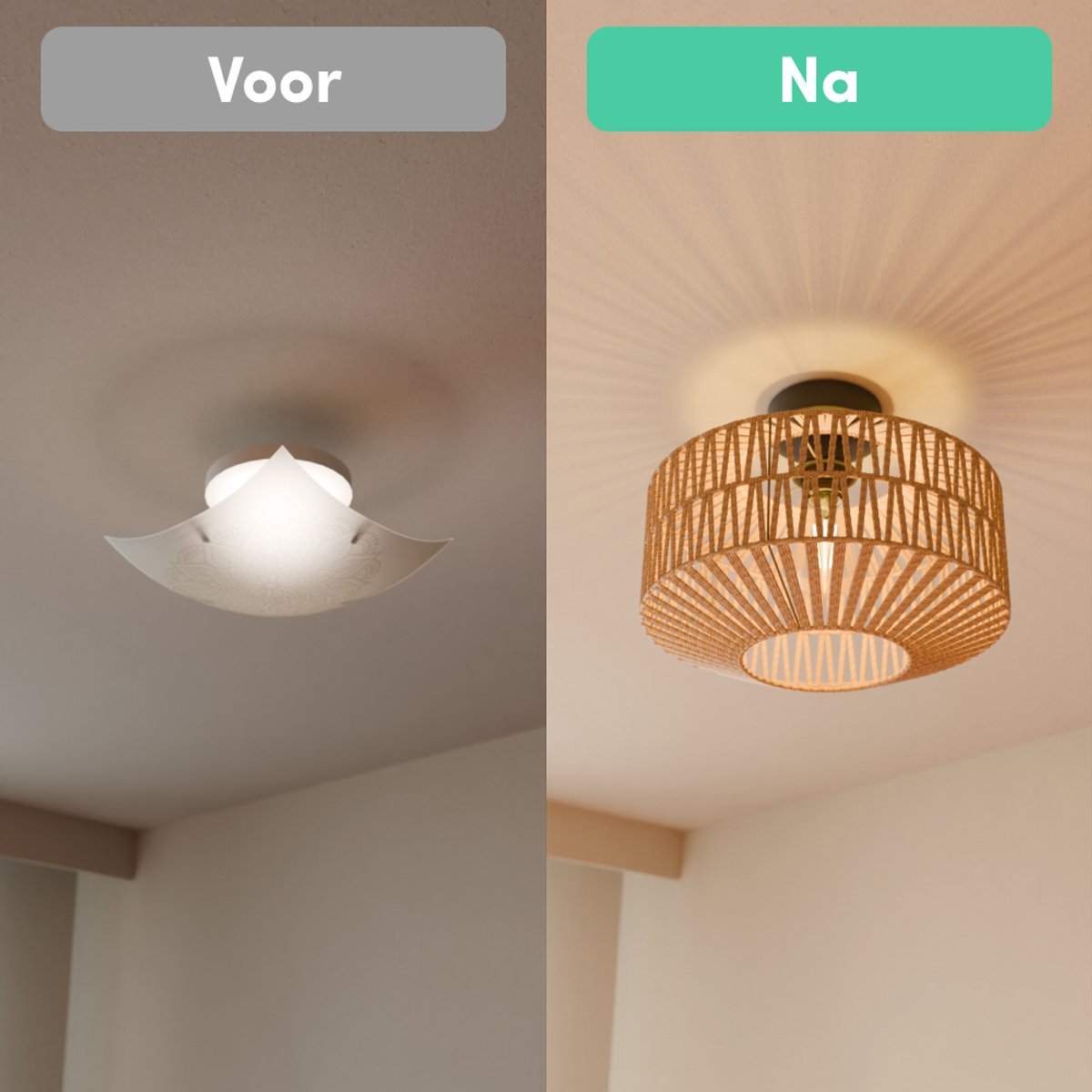 Nolt Deckenleuchte - Deckenleuchte - E27 Lampe - Rustikal - ⌀ 30cm - Jute - Braun
