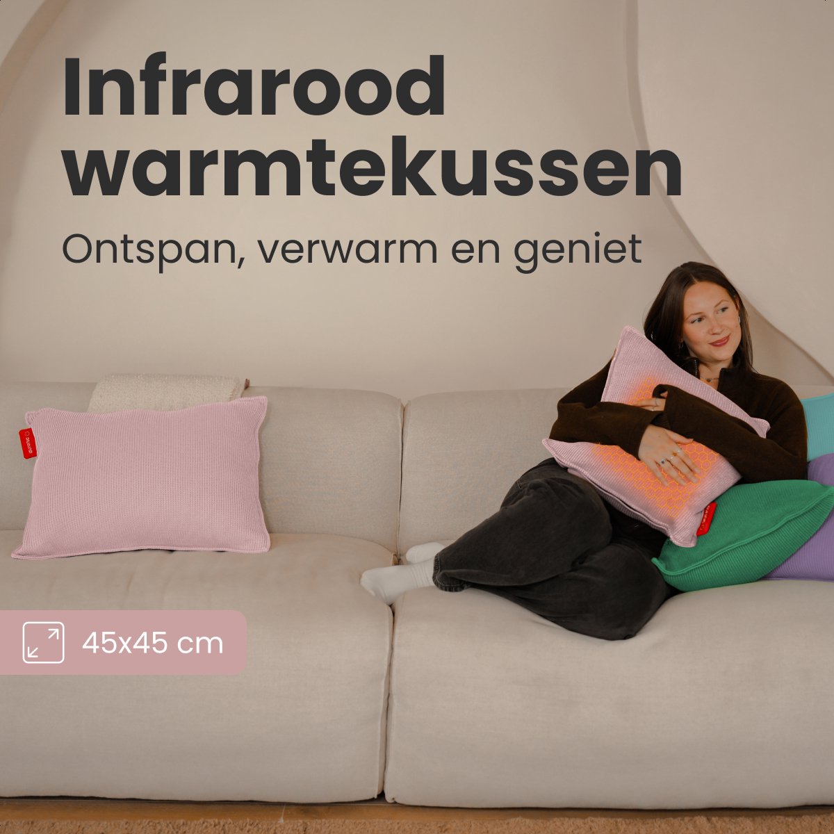 Auronic Wärmekissen - Gestrickt - 45x45 cm - Kabellos - Wiederaufladbar - Elektrisch - Infrarot - Puderrosa