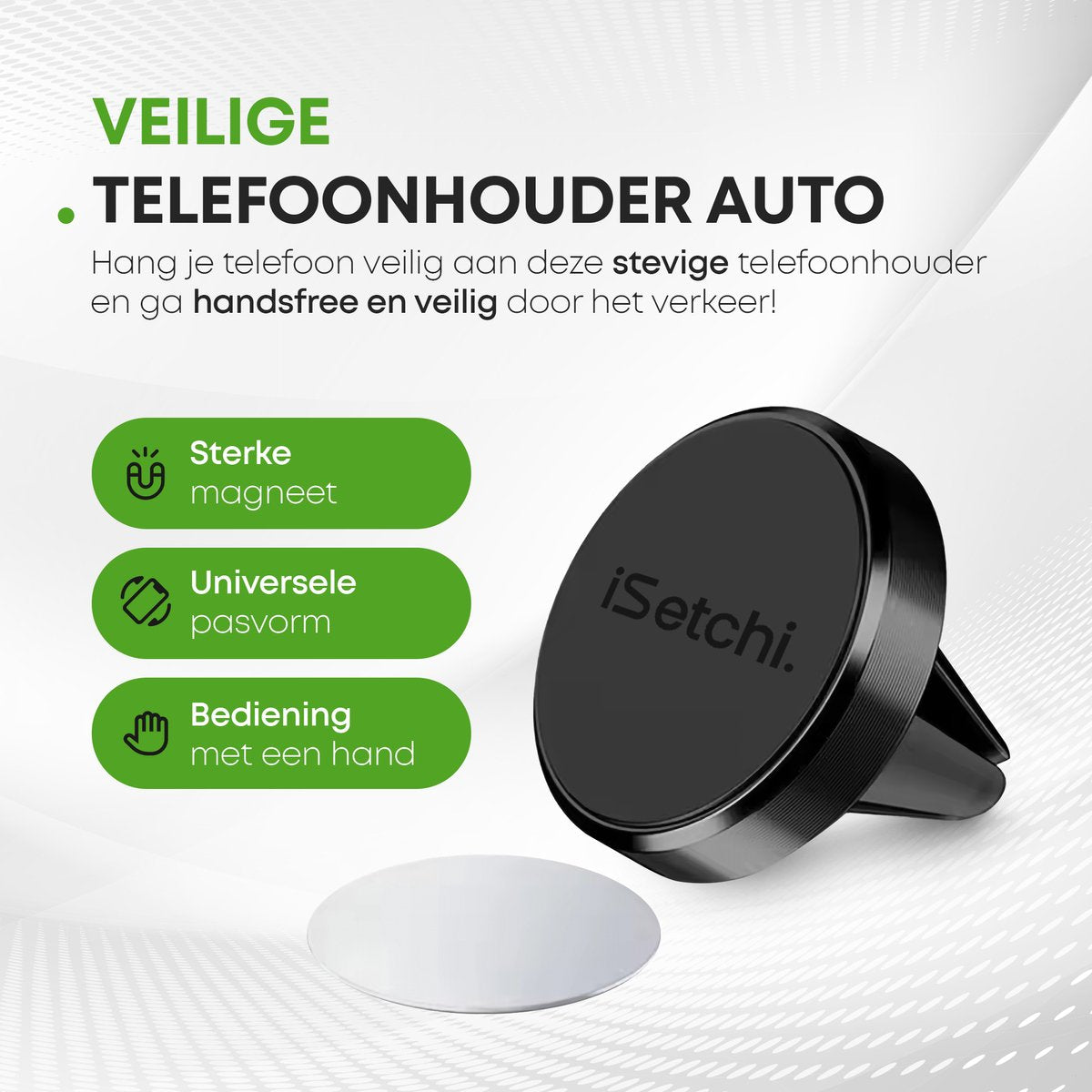 iSetchi Telefonhalterung Auto - Magnetisch & Universal - Für Lüftungsgitter - Metall - Schwarz