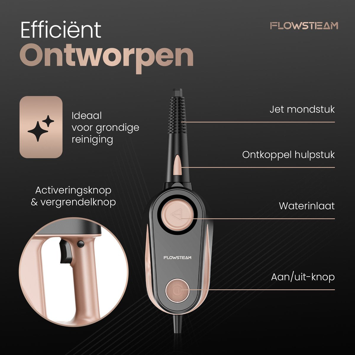 FLOWSTEAM® 9-in-1 Handdampfreiniger - Leistungsstarker Dampfreiniger und Fleckenentferner - 4 Bar und 110°C Dampf - Für Bad, Küche, Sofa und Möbel**