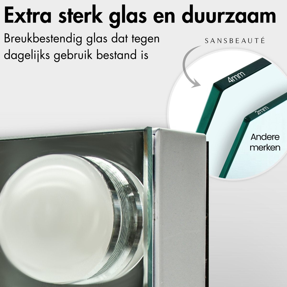 Sansbeauté® Hollywood Mirror 80x60 cm - Make-up-Spiegel - 18 LED-Lampen - 10-fache Vergrößerung - dimmbar - USB-Ladeanschluss - Touch-Steuerung - Bluetooth - Multi