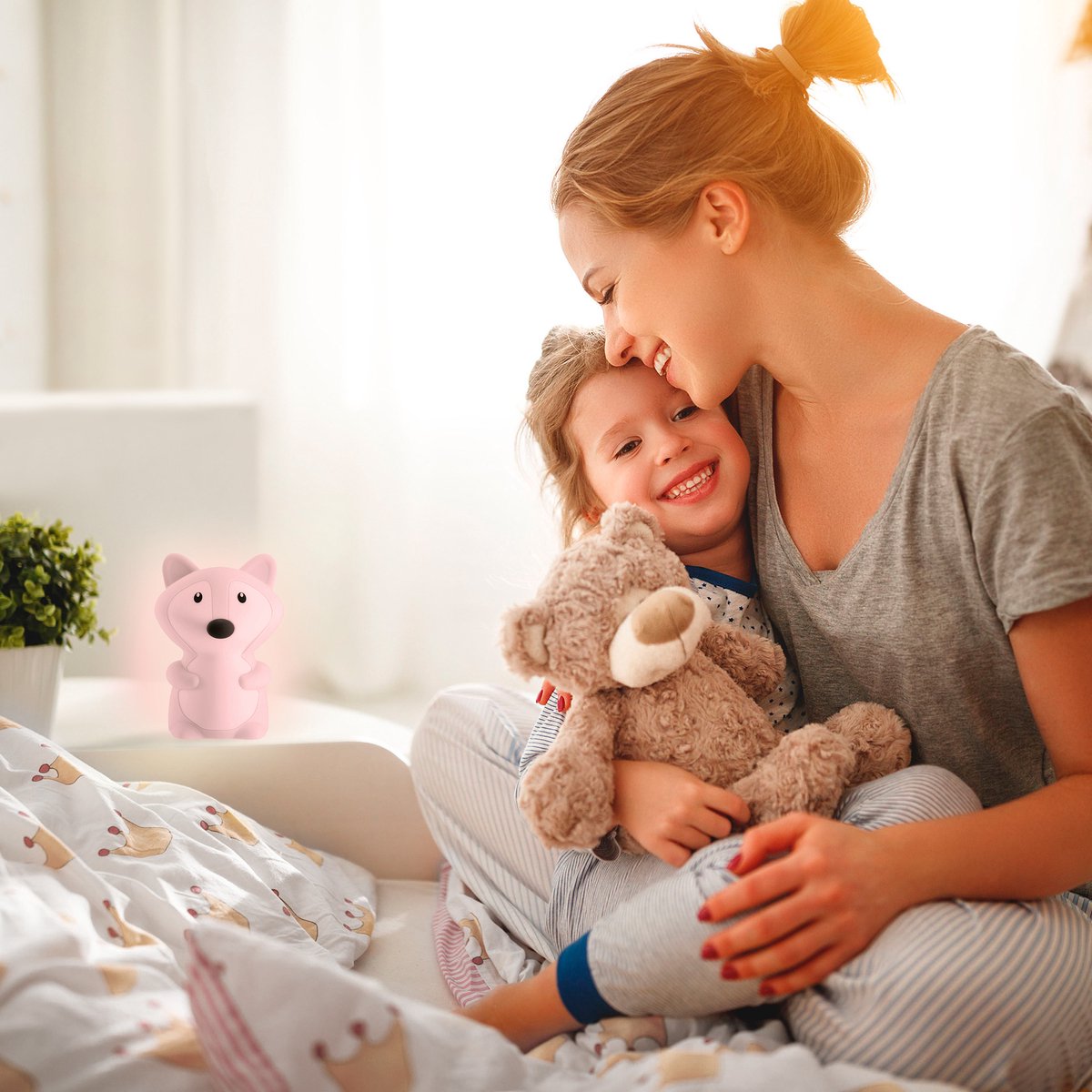 Sleepy Friends Kinder-Nachtlicht Fuchs - USB aufladbar und dimmbar - 8 Farben - 95x97x100 mm - Weiches Silikon-Nachtlicht für Babyzimmer und Kinderzimmer