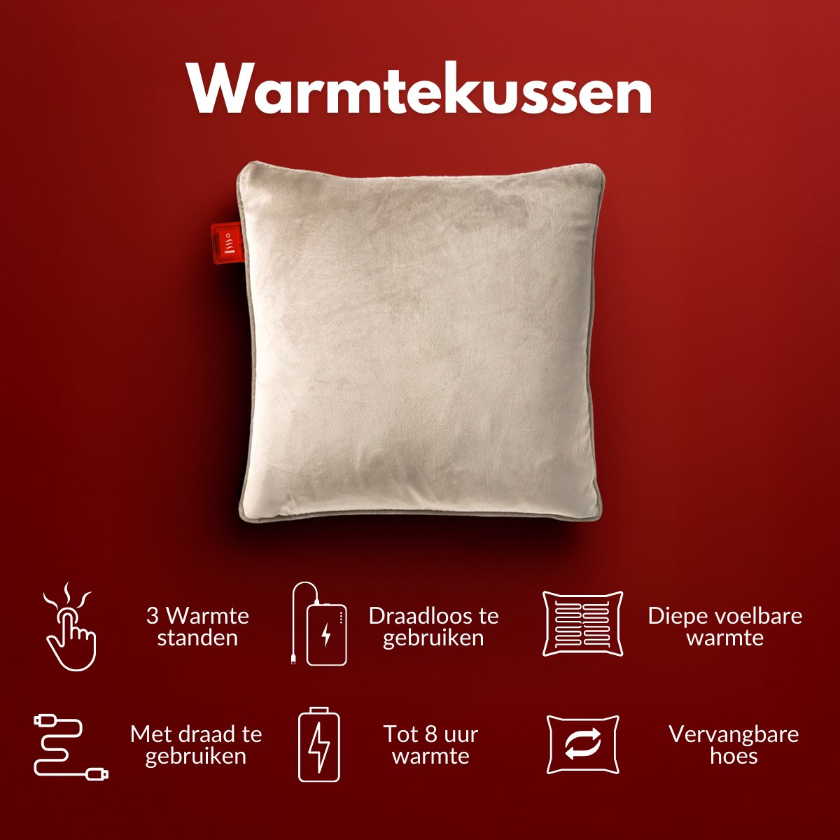 Coozie Wiederaufladbares Wärmekissen 45x45 cm - Kabellos & kabelgebunden - 3 Wärmestufen (45-65°C) - Velvet Beige - Inkl. 10.000 mAh Powerbank