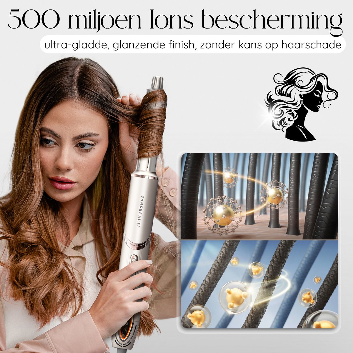 Sansbeauté® 7-in-1 Airstyler - Multistyler - Haartrocknerbürste - Lockenstab - Stylingbürste - Haarstyler - Wärmebürste - Gold
