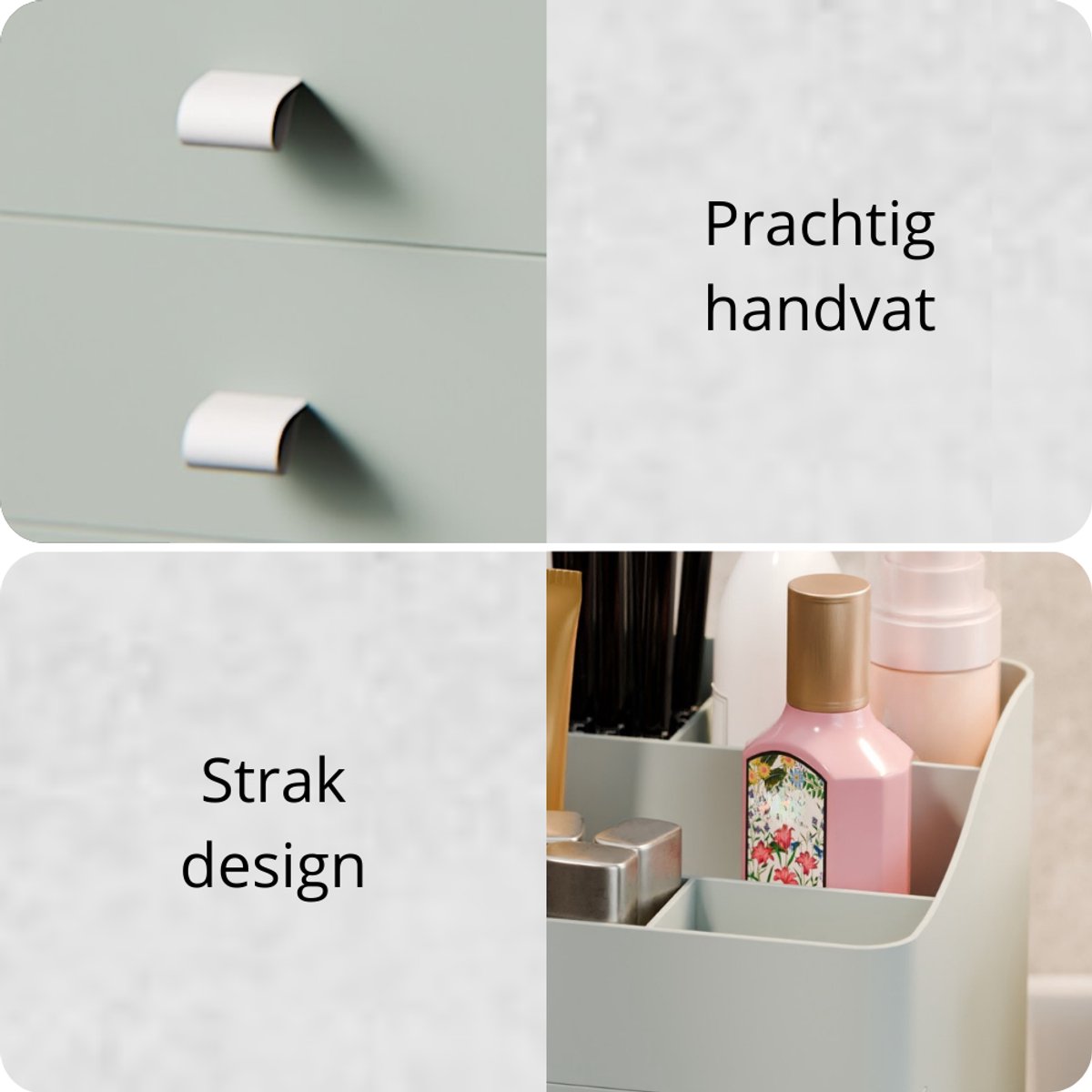 Organess Make-up-Organizer 2024 - Grünes Acryl - 3 Schubladen & 2 Fächer - Aufbewahrungsbox für Hautpflegeprodukte