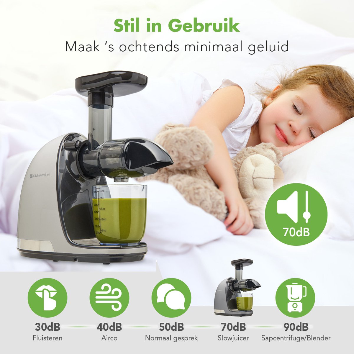 KitchenBrothers Slowjuicer - 150W - Mit Fruchtfleischbehälter - Inkl. 700ml Saftbecher