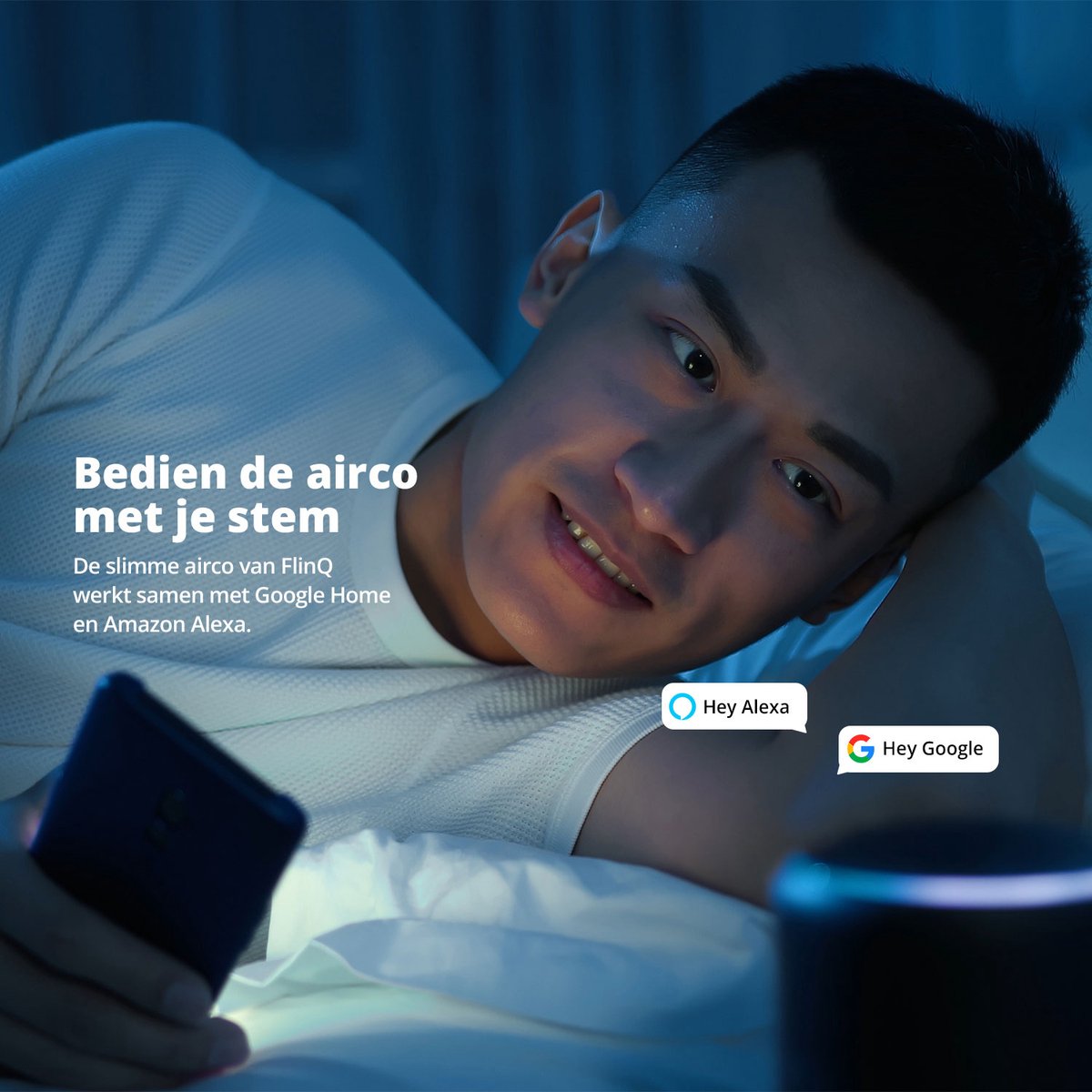 FlinQ Smart Mobile Air Conditioner - Mit Ablaufschlauch - 13.000 BTU - Silent Sleep Funktion - Kühlt bis zu 50m2 - Mit App und Fernbedienung - 41,5 x 41,8 x 79 cm - Weiß