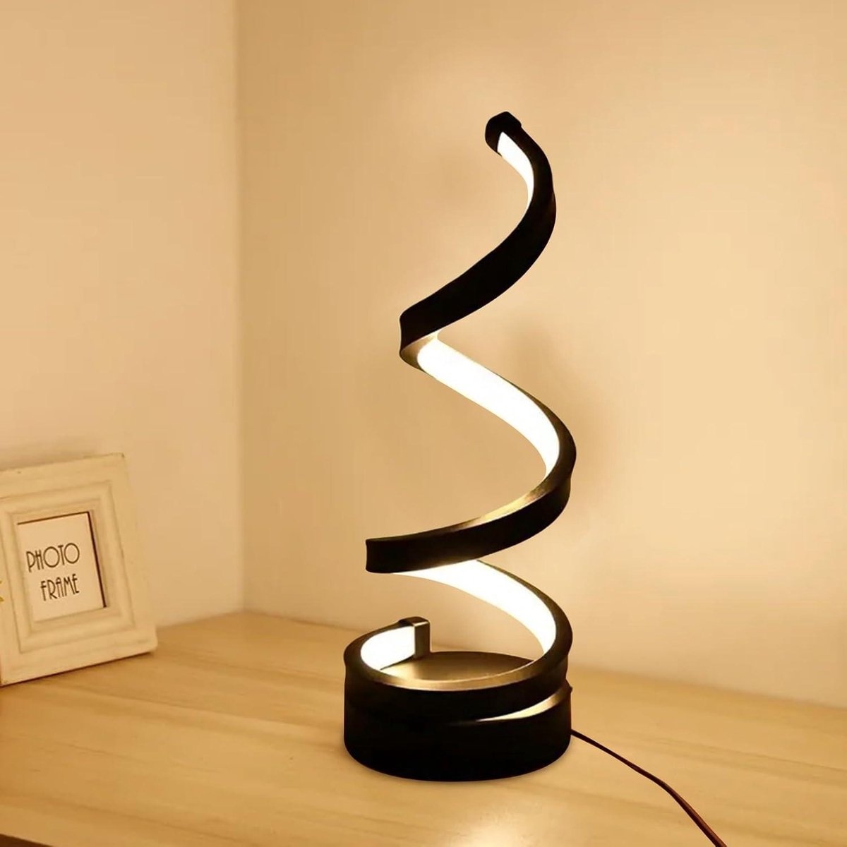NEXXT - LED-Tischleuchte Spirale - USB-betrieben - Dimmbar - 3 Lichtfarben - Minimalistisches Design - Nachttisch / Schreibtisch - Schwarz