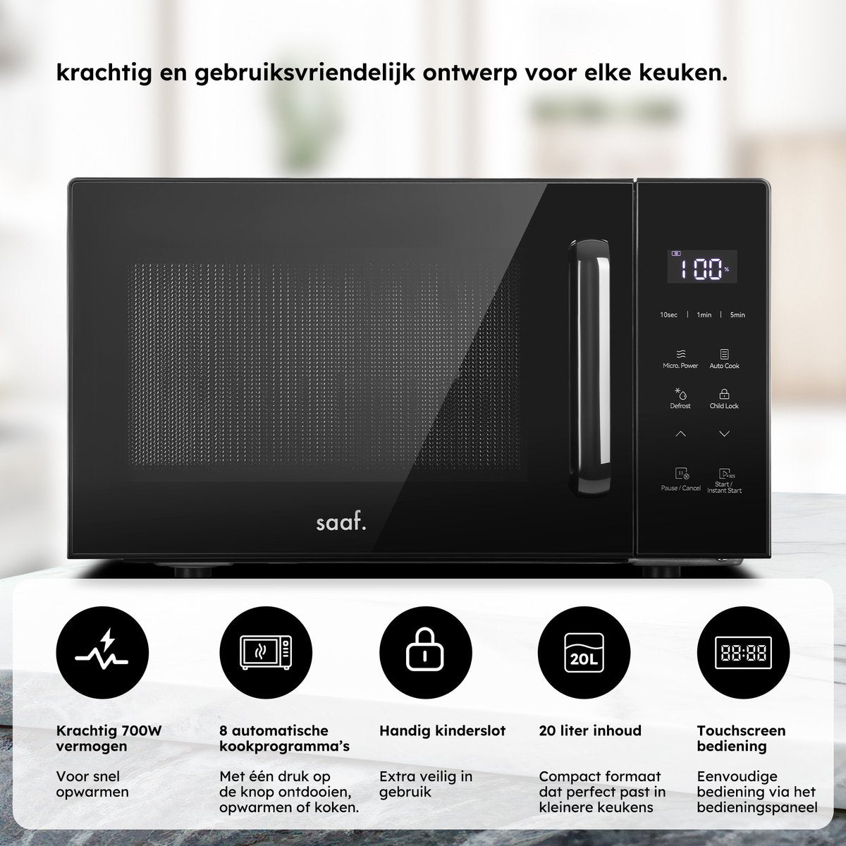 Saaf Mikrowelle - 20L -Touchscreen - 700W - Schwarz - 462×332×264 mm