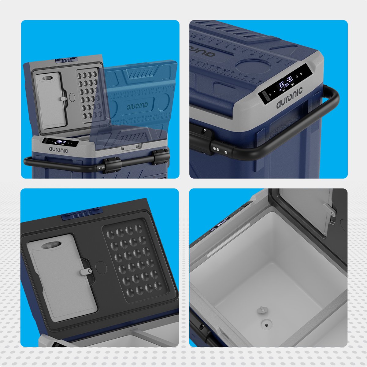 Auronic Compressor Cool Box mit Rädern - Elektrisch - Gefrieren und Kühlen - 58L - 69.2 x 45.3 x 58 cm - Blau