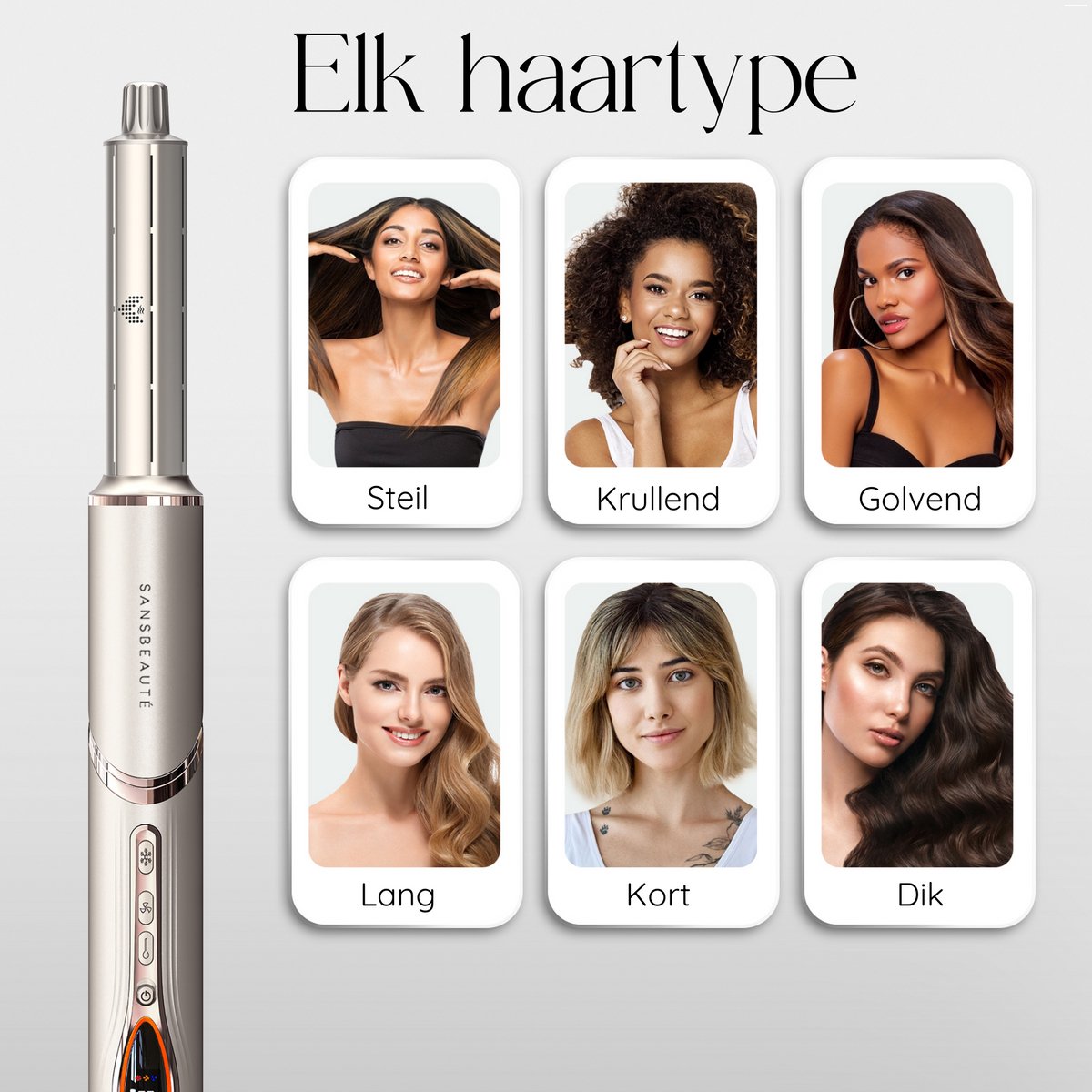 Sansbeauté® 7-in-1 Airstyler - Multistyler - Haartrocknerbürste - Lockenstab - Stylingbürste - Haarstyler - Wärmebürste - Gold