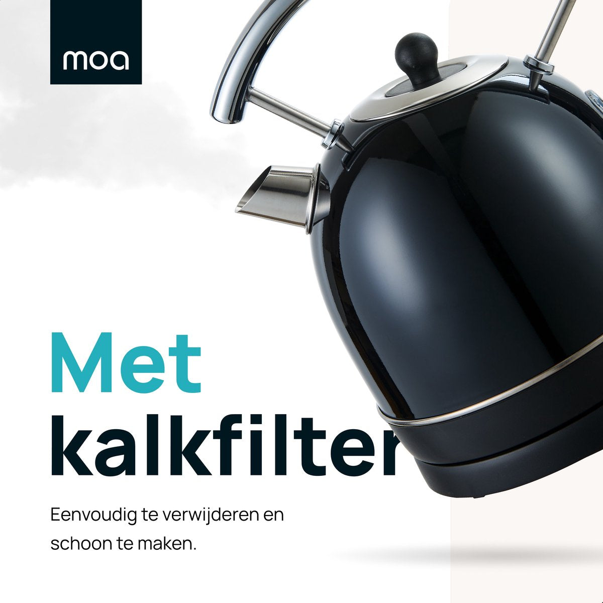 MOA® Retro-Wasserkocher - 1,8 Liter - Edelstahl - Mit Thermometer & Anti-Kalk-Filter - 2200W - Schwarz