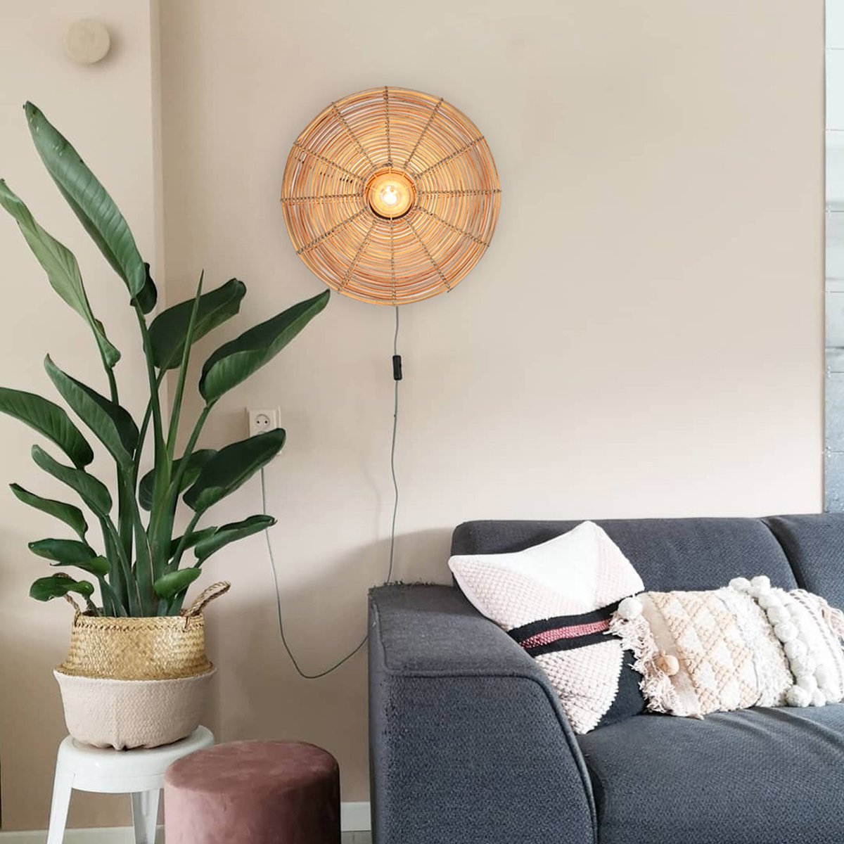 Light & Living Wandleuchte Mataka Rattan Ø51 cm - Braun - Runde Wandleuchte - Innenbeleuchtung