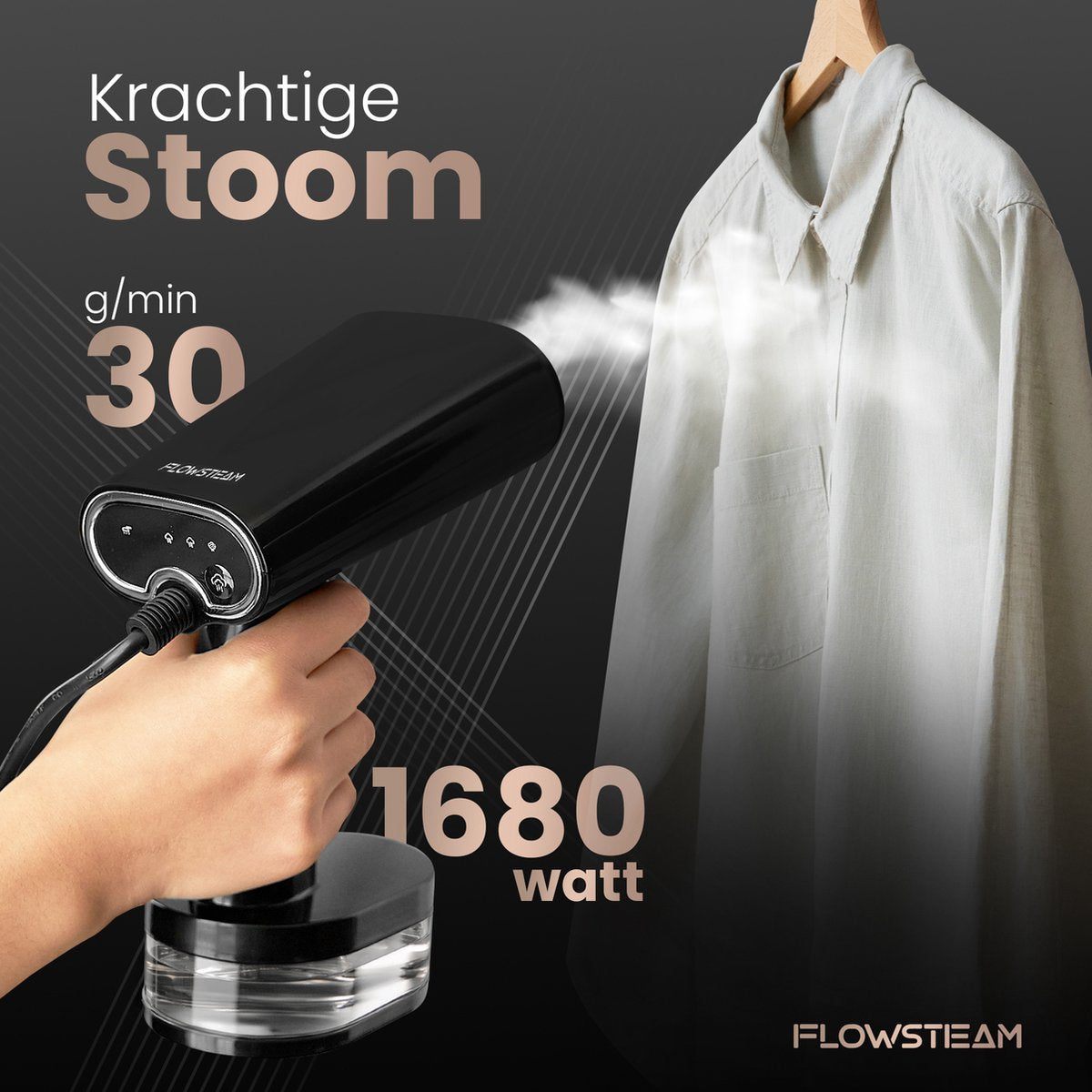 FLOWSTEAM® Luxury Clothes Steamer - Kabellänge 165cm - Matte Black Edition