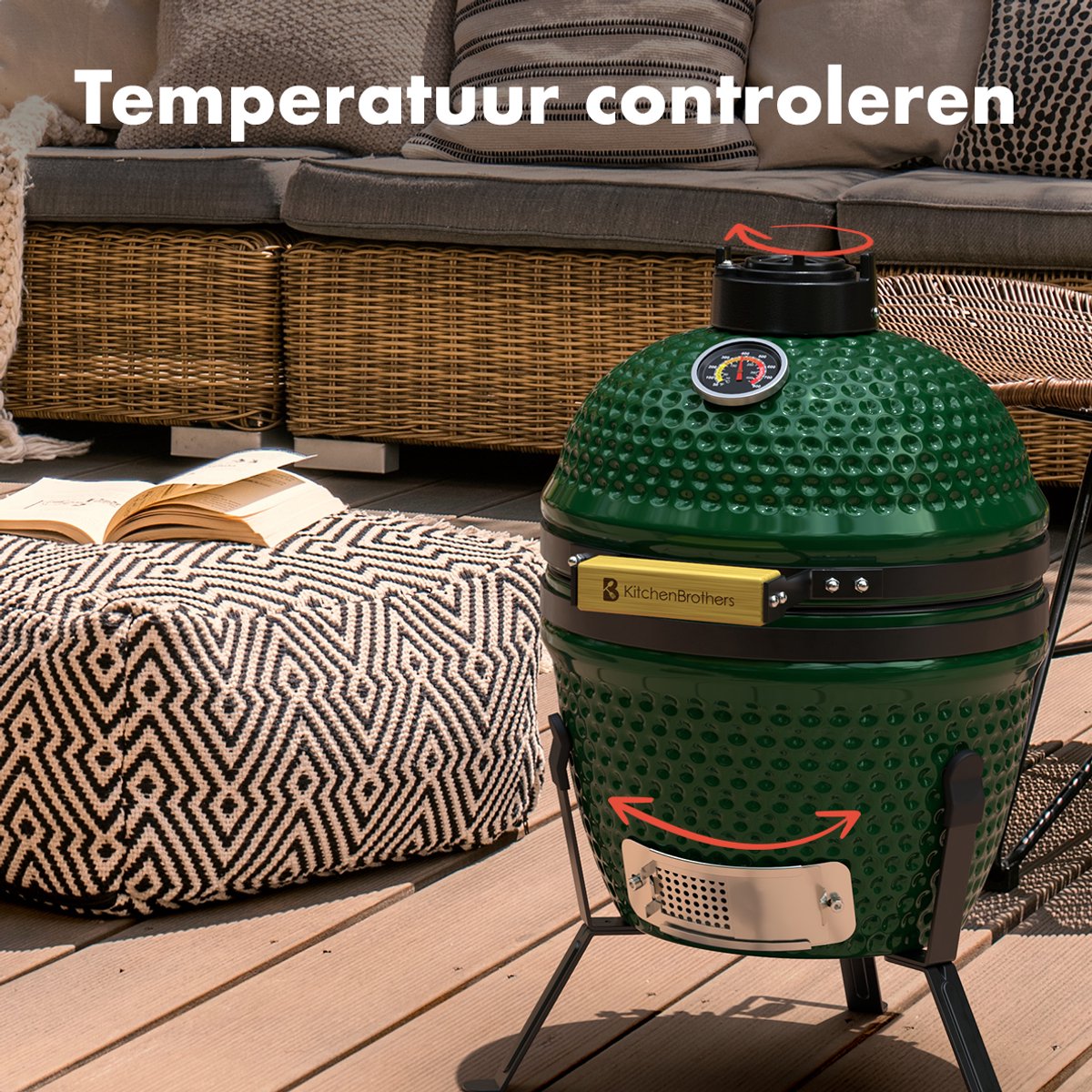 KitchenBrothers Kamado BBQ 27 cm Keramik-Holzkohle-Grill bis zu 1000°C