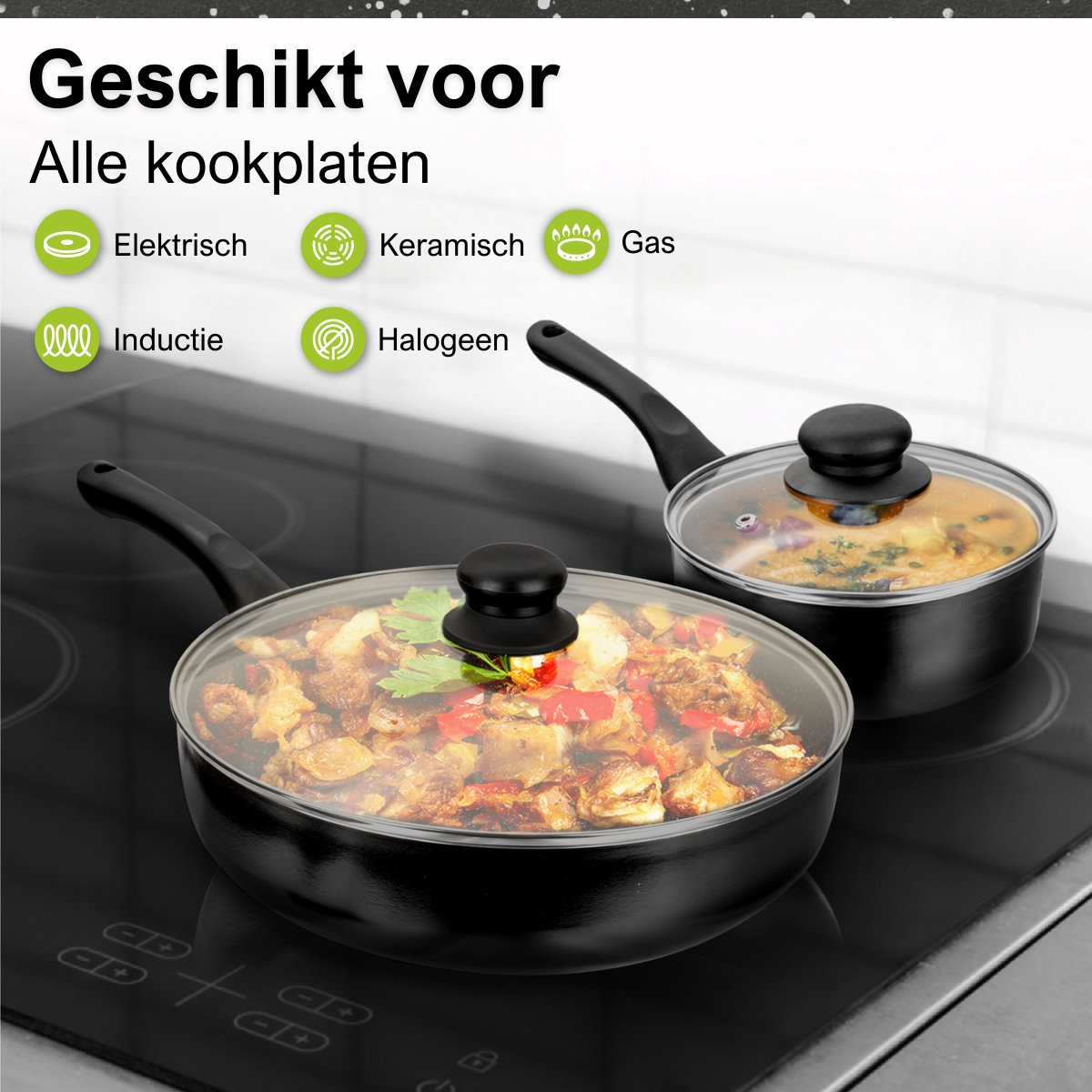 CeraFusion Keramikpfannen Set 10-teilig - Set mit Bratpfannen, Stielkasserolle, Kochtöpfen - Induktionspfannen - Pfannensets Aluminium