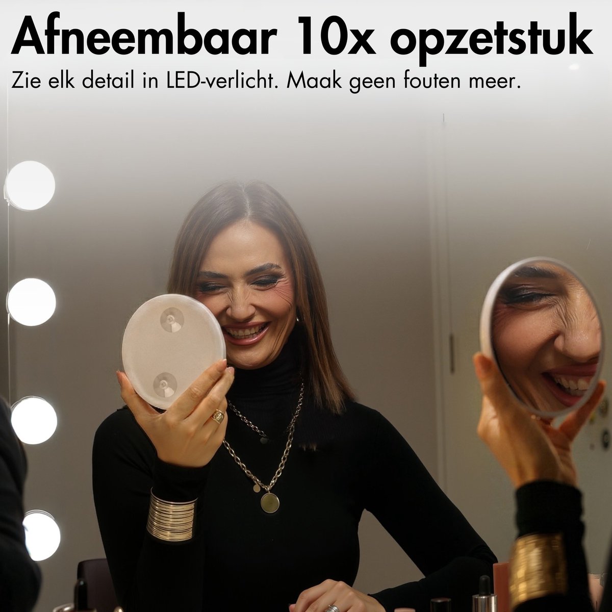 Sansbeauté® Hollywood Mirror 80x60 cm - Make-up-Spiegel - 18 LED-Lampen - 10-fache Vergrößerung - dimmbar - USB-Ladeanschluss - Touch-Steuerung - Bluetooth - Multi