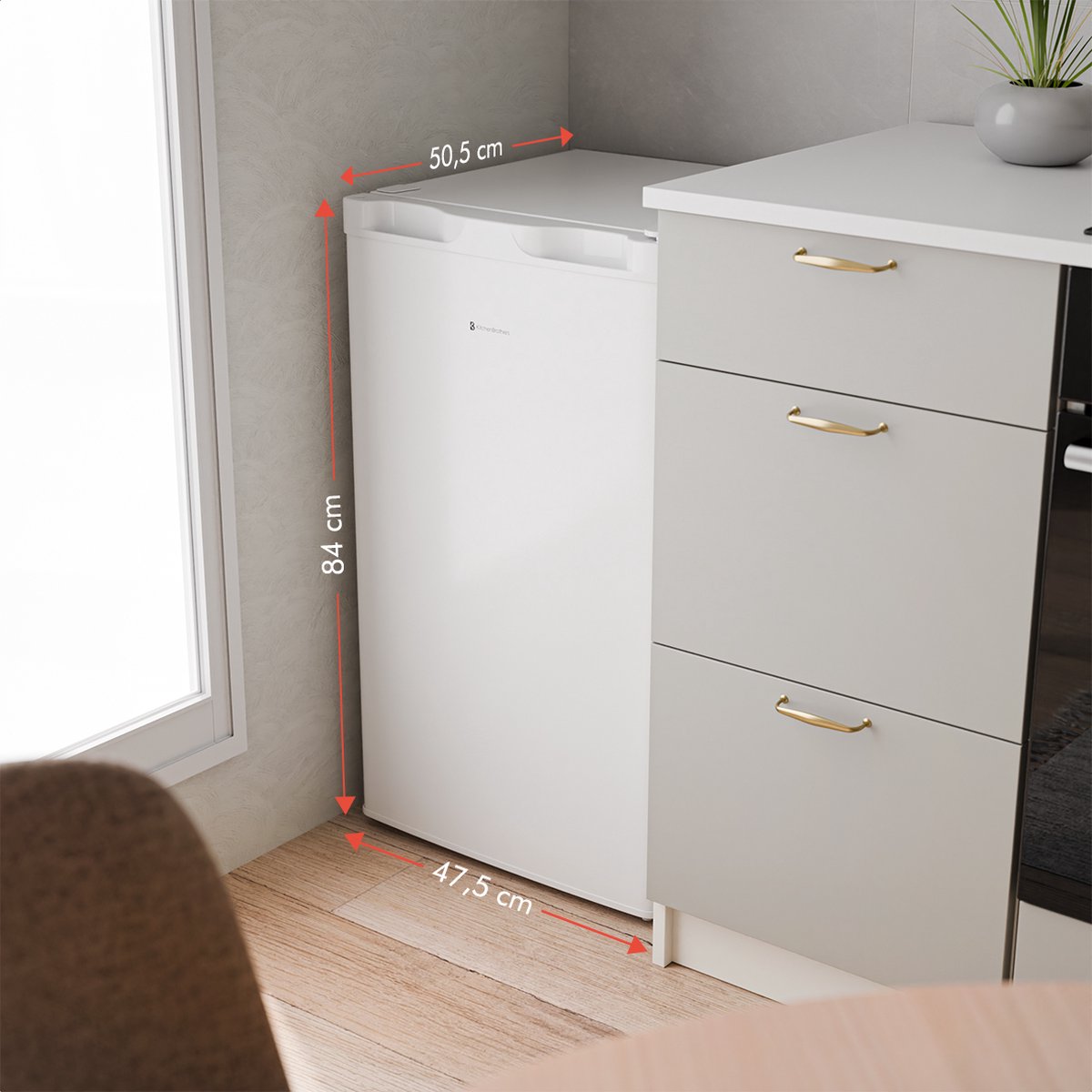 KitchenBrothers Gefrierschrank - 64L - Kompakte Tischplatte - 3 Gefrierschubladen - Gefrierschrank - Freistehend - Weiß