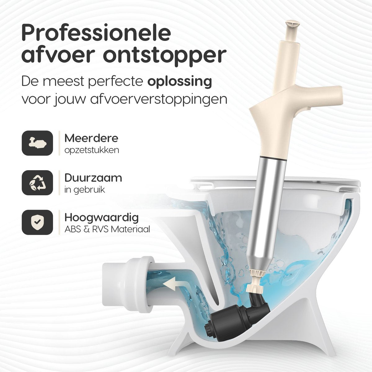 Dymac - Abfluss-Entstopfer - Hochdruck-Toiletten/Spülbecken-Entstopfer - inkl. Kanalisationsfeder, Handschuhe und Brille - Edelstahl