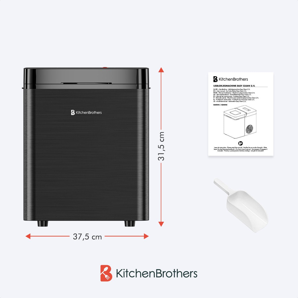 KitchenBrothers Eiswürfelbereiter – 2.1L - Selbstreinigungsfunktion – 9 Eiswürfel in 8 Min – Schwarz