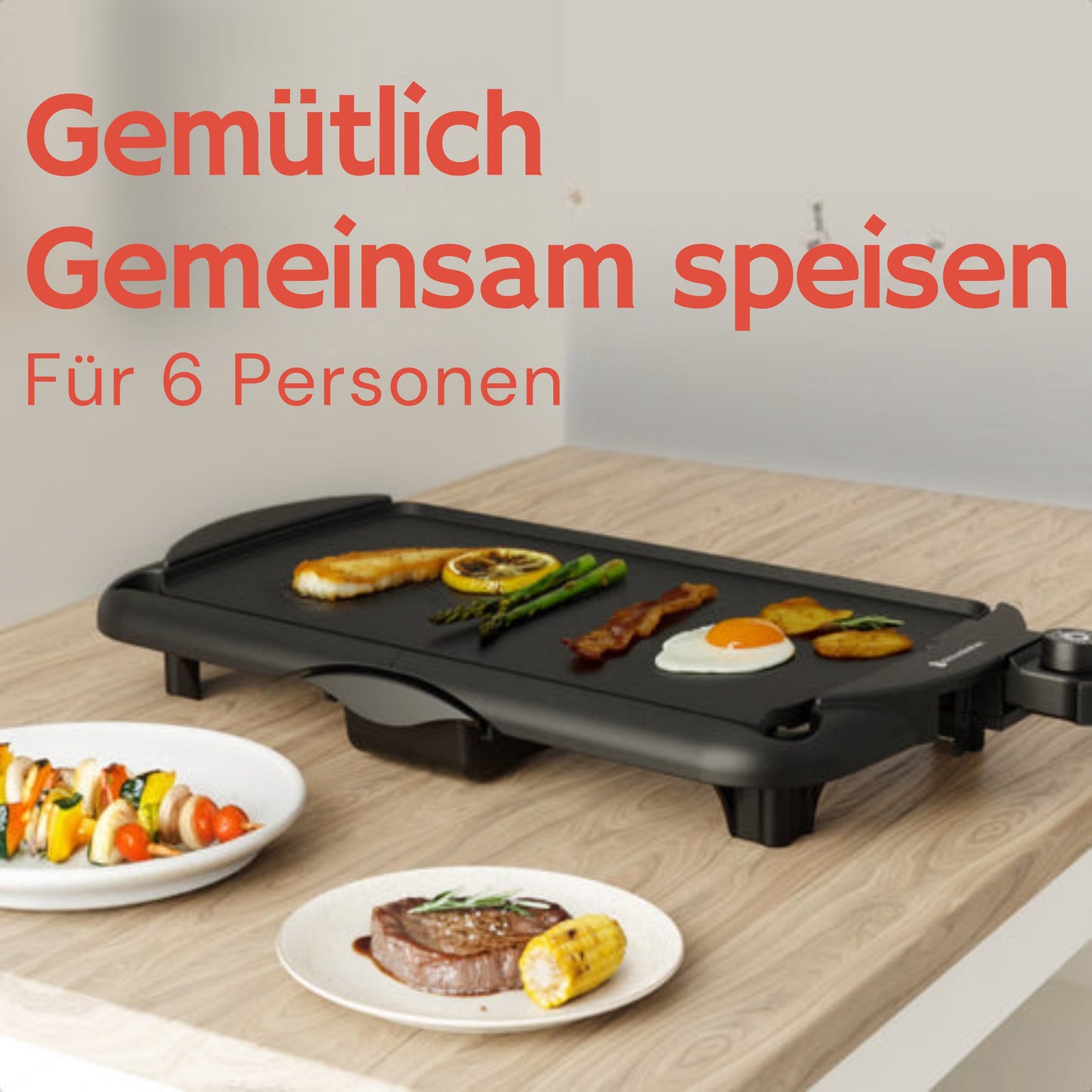 KitchenBrothers Elektrische Grillplatte XL - 2000W - Teppanyaki - Schwarz