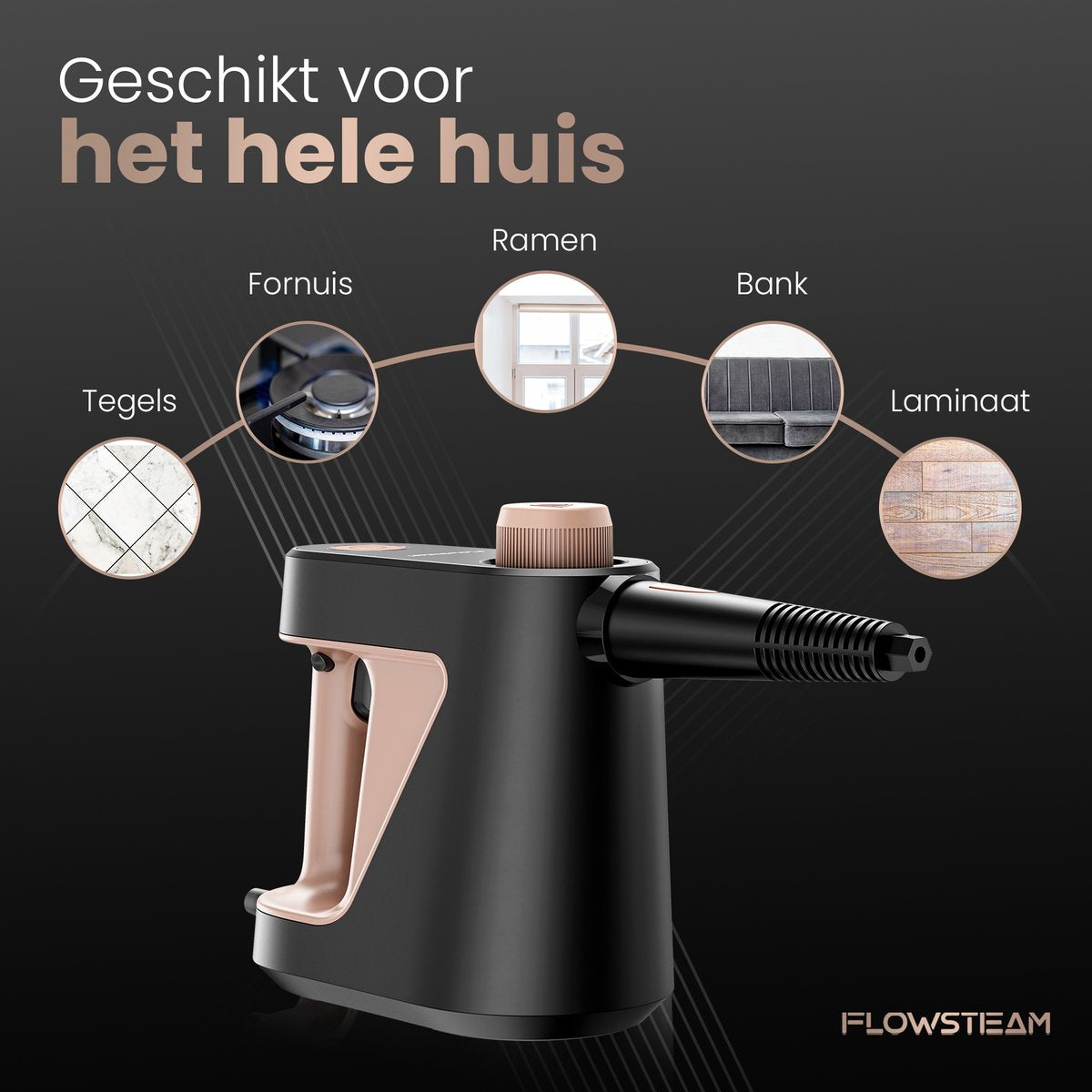 FLOWSTEAM® 9-in-1 Handdampfreiniger - Leistungsstarker Dampfreiniger und Fleckenentferner - 4 Bar und 110°C Dampf - Für Bad, Küche, Sofa und Möbel**