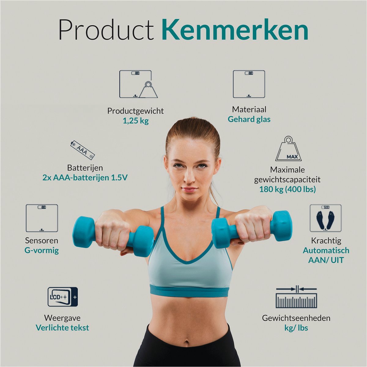 E-volve - Personenwaage Digital - Inklusive Batterien - Gehärtetes Glas - LCD Display - Bis zu 180 kg - Genaue Messung - Schwarz