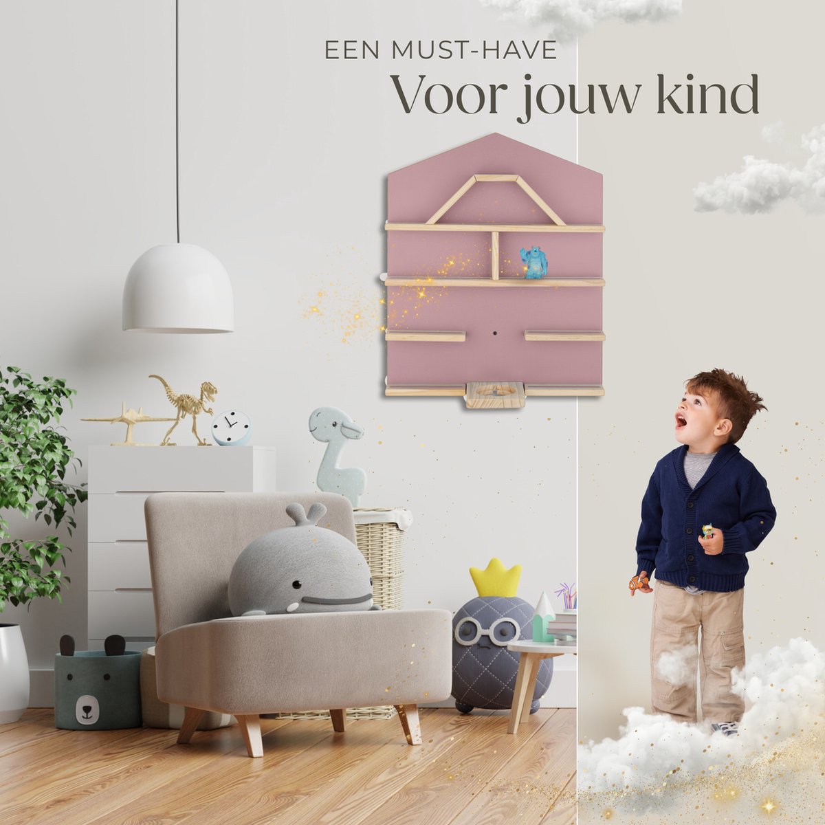 Tectake Mylittle Story Wandregal für Tonies - Hausform - Holz - Kirschbaumoptik