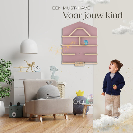 Tectake Mylittle Story Wandregal für Tonies - Hausform - Holz - Kirschbaumoptik