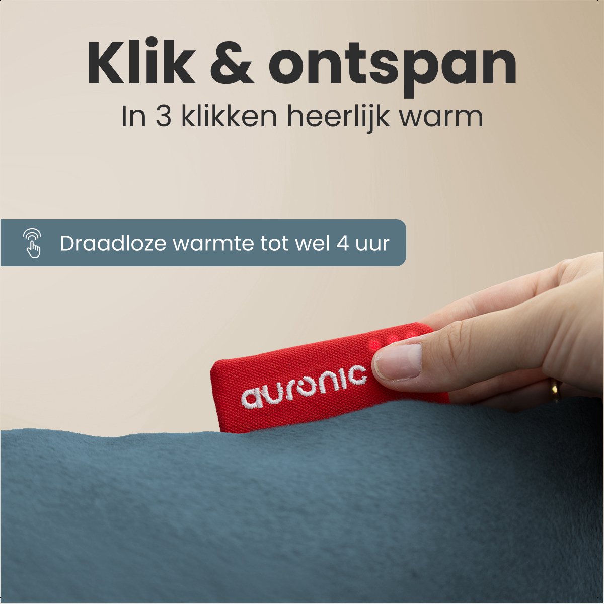 Auronic - Infrarot-Heizkissen Classic - 45 x 60 cm - Ausgestattet mit 10.000 mAh Akku und 3 Wärmemodi und 2,5 Meter Kabel - Für Innen und Außen - Blaugraues Textil
