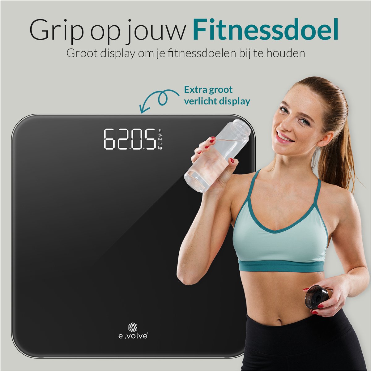 E-volve - Personenwaage Digital - Inklusive Batterien - Gehärtetes Glas - LCD Display - Bis zu 180 kg - Genaue Messung - Schwarz